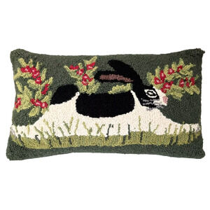 Garden Rabbit Needle Pillow Cover 100% Wool Hooked Cottage Core Back Zip Velvet